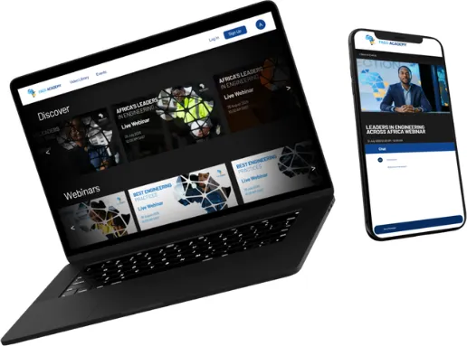 La plateforme FAEO Academy sur un ordinateur portable et un téléphone, affichant des webinaires et des événements de DPC en direct
